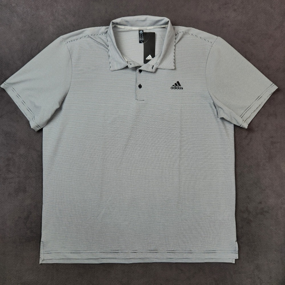 Adidas‎ Golf Ottoman Stripe Polo Shirt Mens 2XL Black White